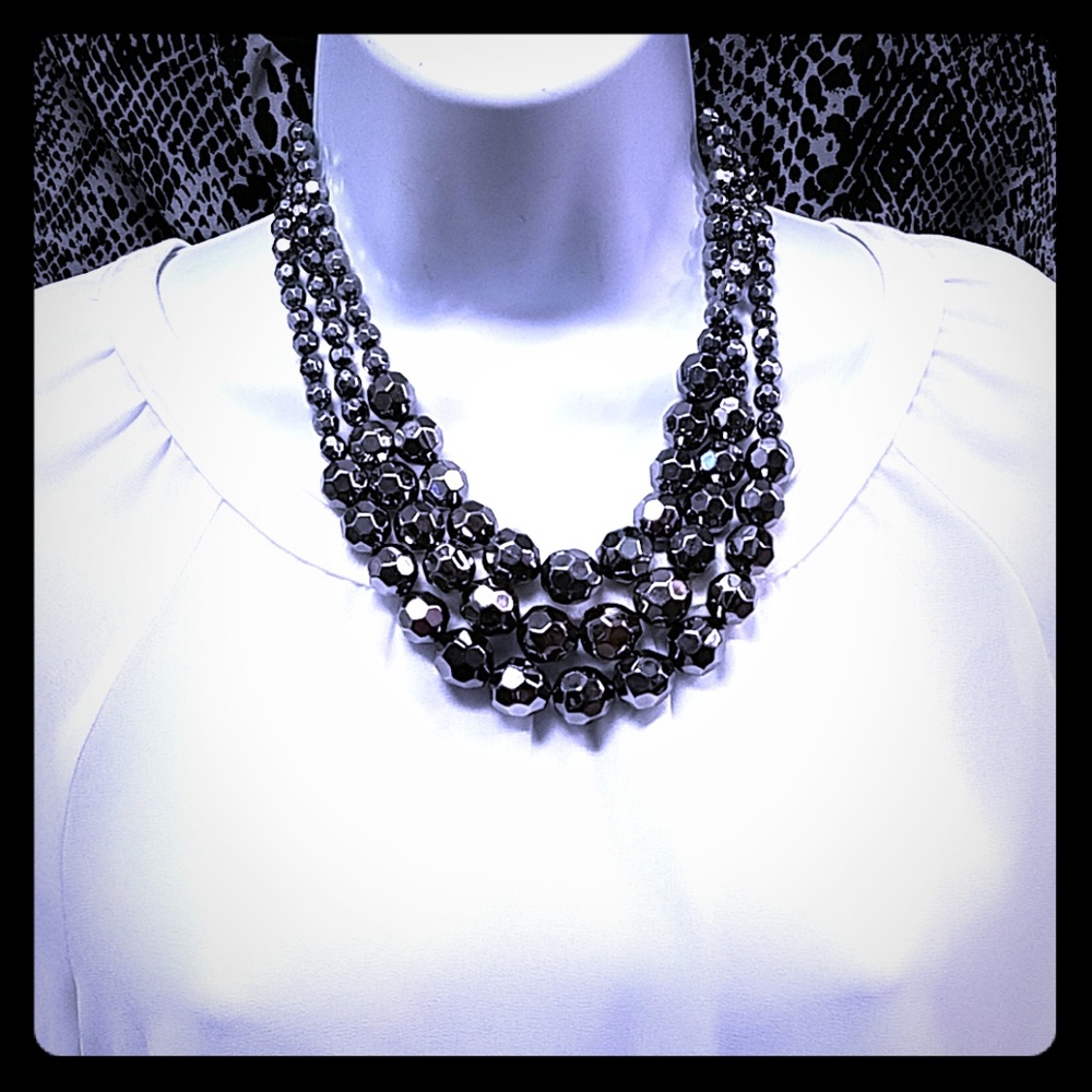 Triple tiered Metallic beaded Necklace